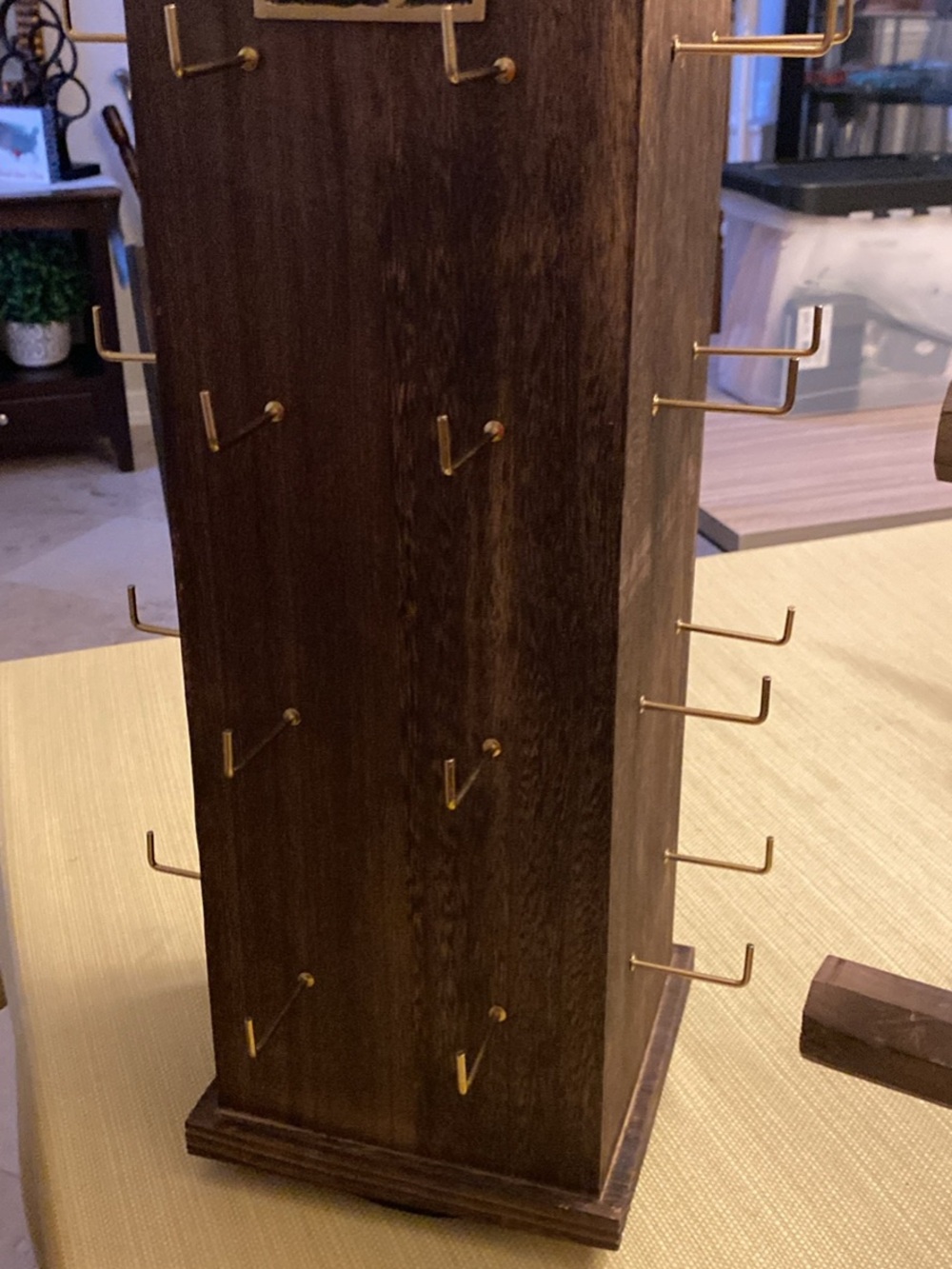 Wooden Countertop Jewelry & Accessory Stand - Dark Brown with Gold Hooks